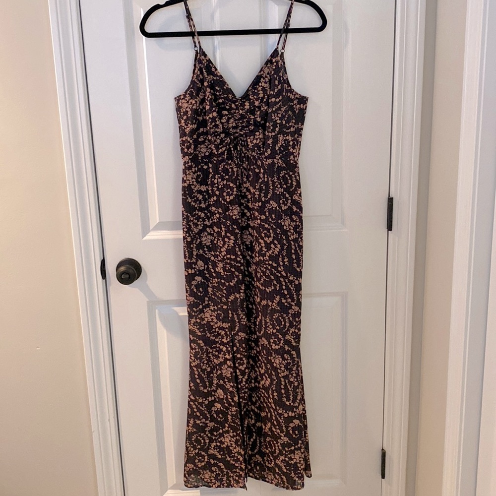 Lulu’s Dahlia Washed Black Floral Gingham Print Sleeveless Midi Dress